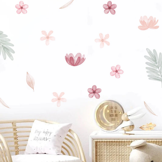 Boho Pink Floral Botanical Wall Decal | Home Decor removable peel and stick wall decal by HomeDecorDecals.