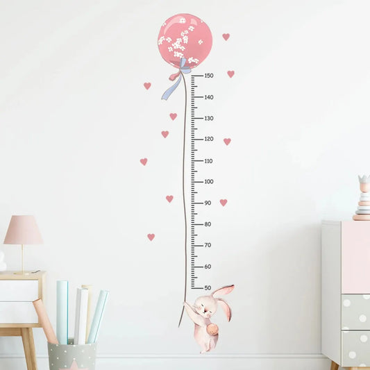 Pink Rabbit Balloon Height Measurement Wall Decal | Kids Room Decor removable peel and stick wall decal by HomeDecorDecals.