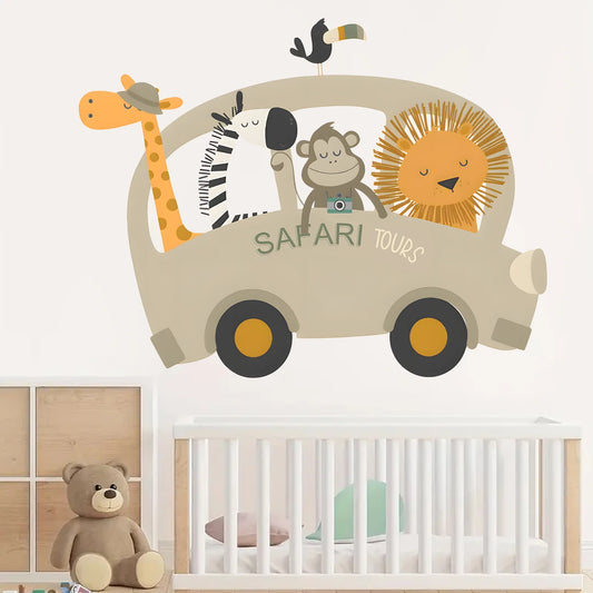 Giraffe Lion and Monkey in Car Wall Decal | Kids Room Decor removable peel and stick wall decal by HomeDecorDecals.