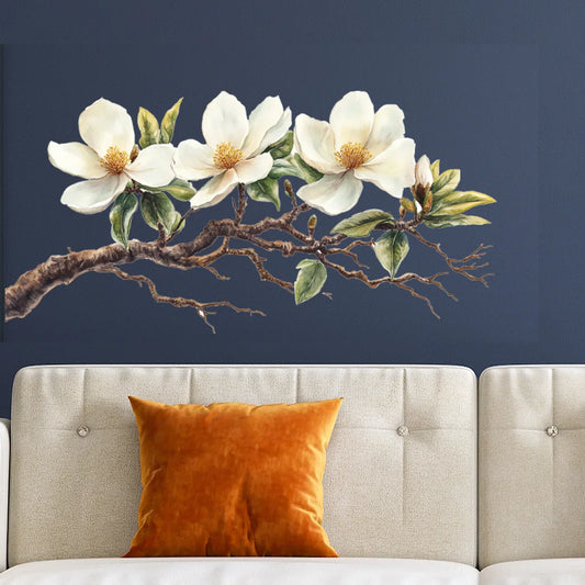 Elegant White Magnolia Blossom Wall Decal | Home Decor removable peel and stick wall decal by HomeDecorDecals.