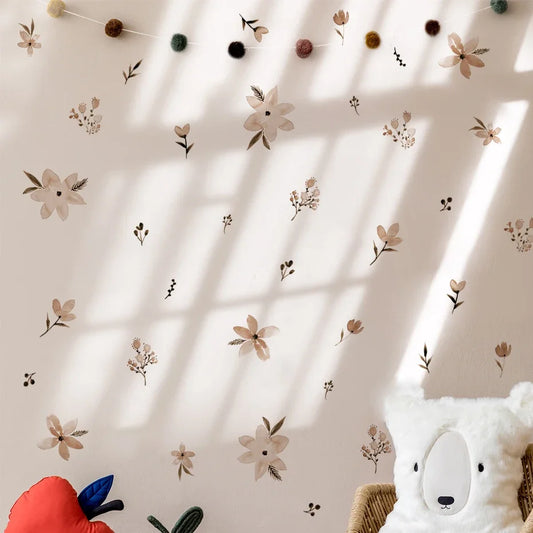 Boho Style Flowers and Leaves Watercolour Wall Decal | Home Decor removable peel and stick wall decal by HomeDecorDecals.