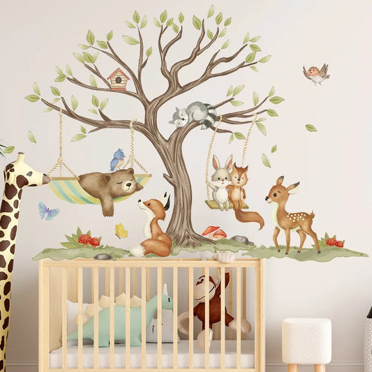 Whimsical Animal Swings Wall Decal | Home Decor removable peel and stick wall decal by HomeDecorDecals.