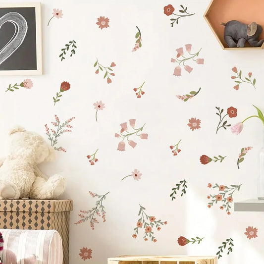 Boho Style Flowers and Leaves Watercolour Decal | Home Decor removable peel and stick wall decal by HomeDecorDecals.