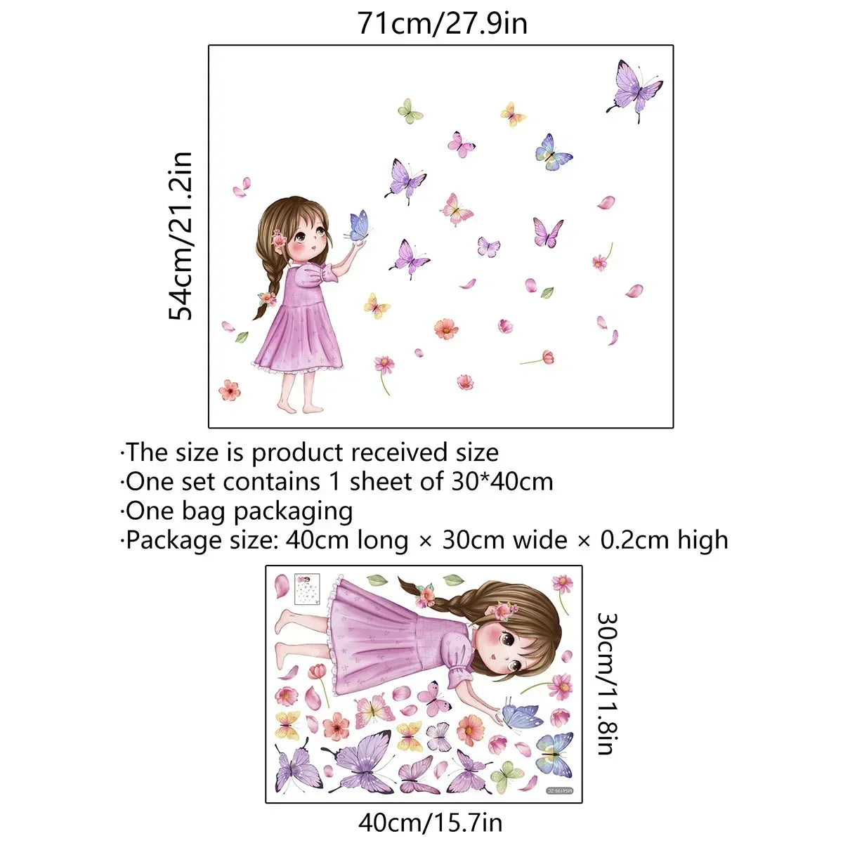 Wall Stickers Cute Girl Butterflies for Bedroom Removable Decals PVC Peel and Stick Decor Girls Room living room decoration-HomeDecorDecals_com