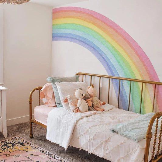 Large Watercolour Rainbow Wall Decal | Kids Room Decor removable peel and stick wall decal by HomeDecorDecals.