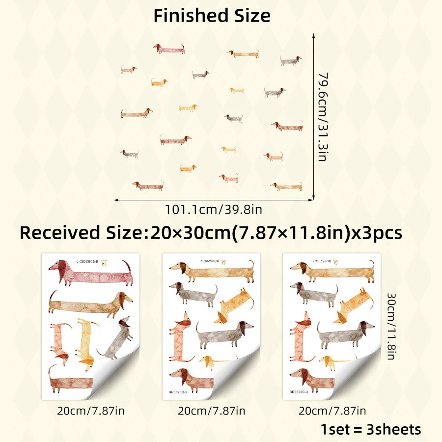 Additional view of Cartoon Sausage Dog Pattern Wall Decal | Home Decor by HomeDecorDecals.