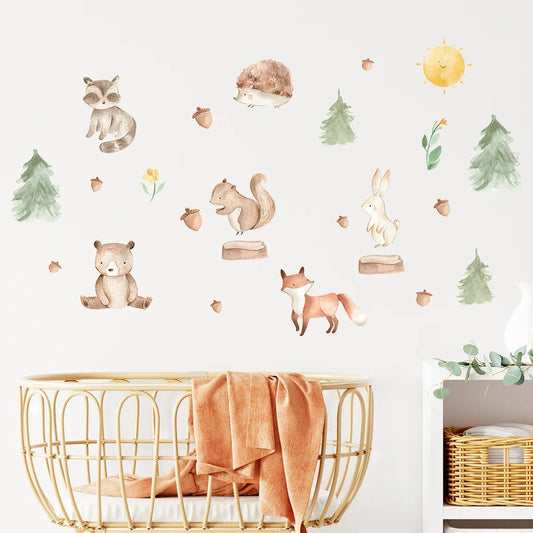 Cartoon Bear Fox and Rabbit Wall Decal | Kids Room Decor removable peel and stick wall decal by HomeDecorDecals.