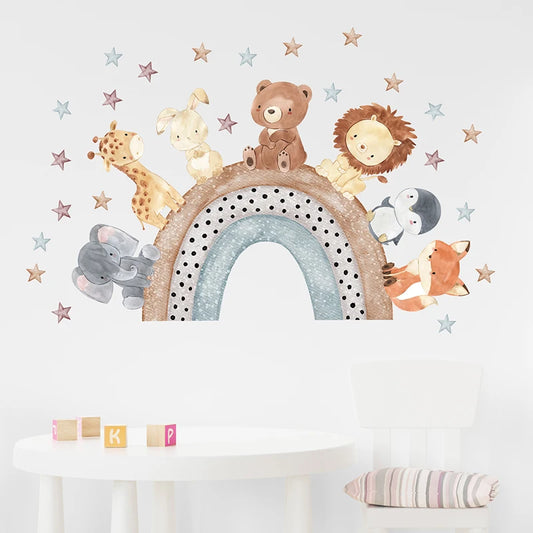 Animals Sitting on the Rainbow Wall Decal | Home Decor removable peel and stick wall decal by HomeDecorDecals.