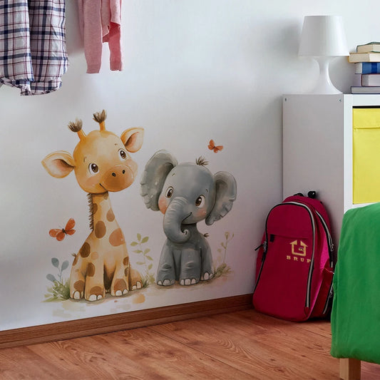 Cartoon Giraffe and Elephant Wall Decal | Kids Room Decor removable peel and stick wall decal by HomeDecorDecals.