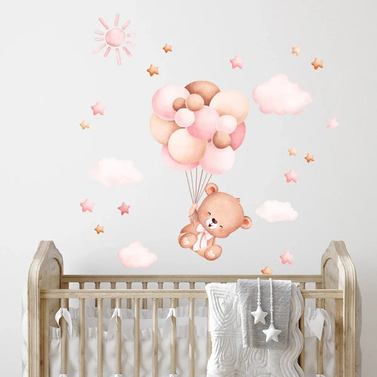 Watercolour Balloon Stars Bear Wall Sticker | Kids Room Decor removable peel and stick wall decal by HomeDecorDecals.