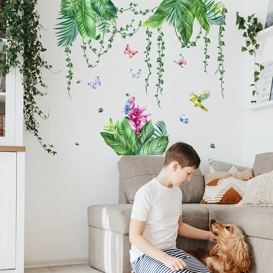 Green Plants Birds and Butterfly Wall Decal | Home Decor removable peel and stick wall decal by HomeDecorDecals.