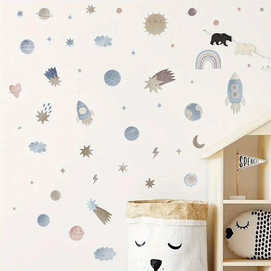 Planet Meteor Moon Space Theme Wall Decal | Room Decor removable peel and stick wall decal by HomeDecorDecals.