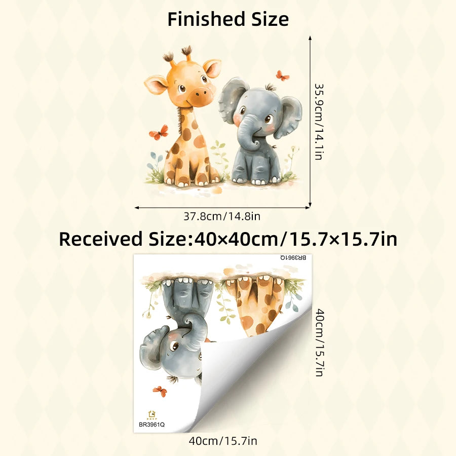 Cartoon Giraffe And Elephant Decal For Kids-HomeDecorDecals_com