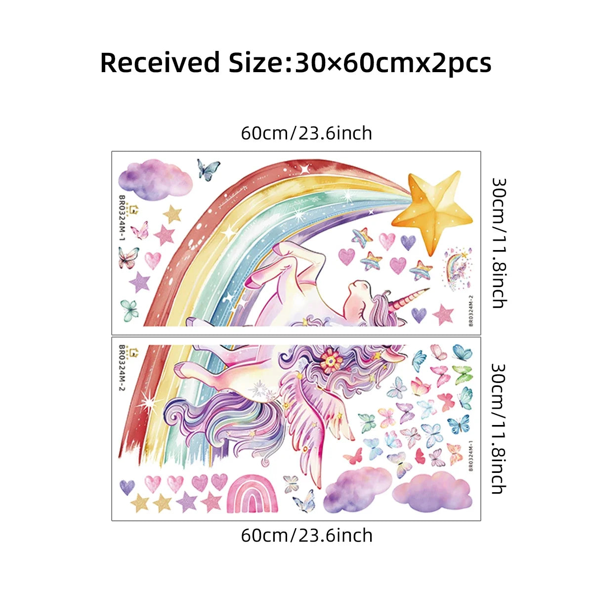 2Pcs Rainbow Unicorn Butterflies Wall Decal-HomeDecorDecals_com