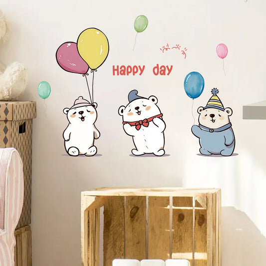 Cartoon Balloon Bear Pattern Wall Decal | Kids Room Decor removable peel and stick wall decal by HomeDecorDecals.