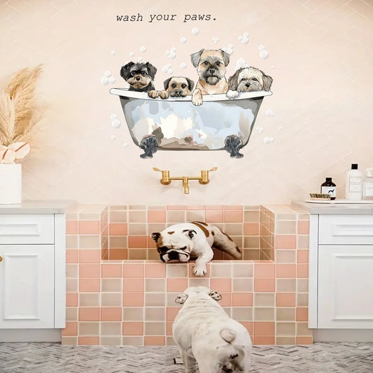 Cartoon Dog Bathing Wall Decal | Kids Room Decor removable peel and stick wall decal by HomeDecorDecals.
