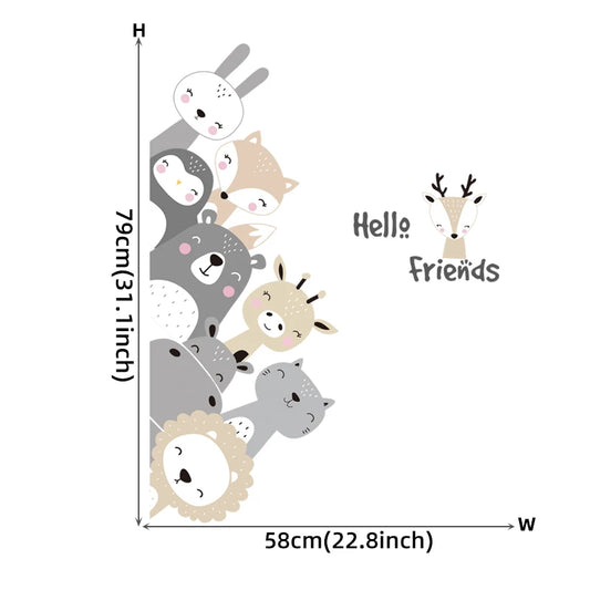 Cartoon Animal Friends Wall Decal | Kids Room Decor removable peel and stick wall decal by HomeDecorDecals.