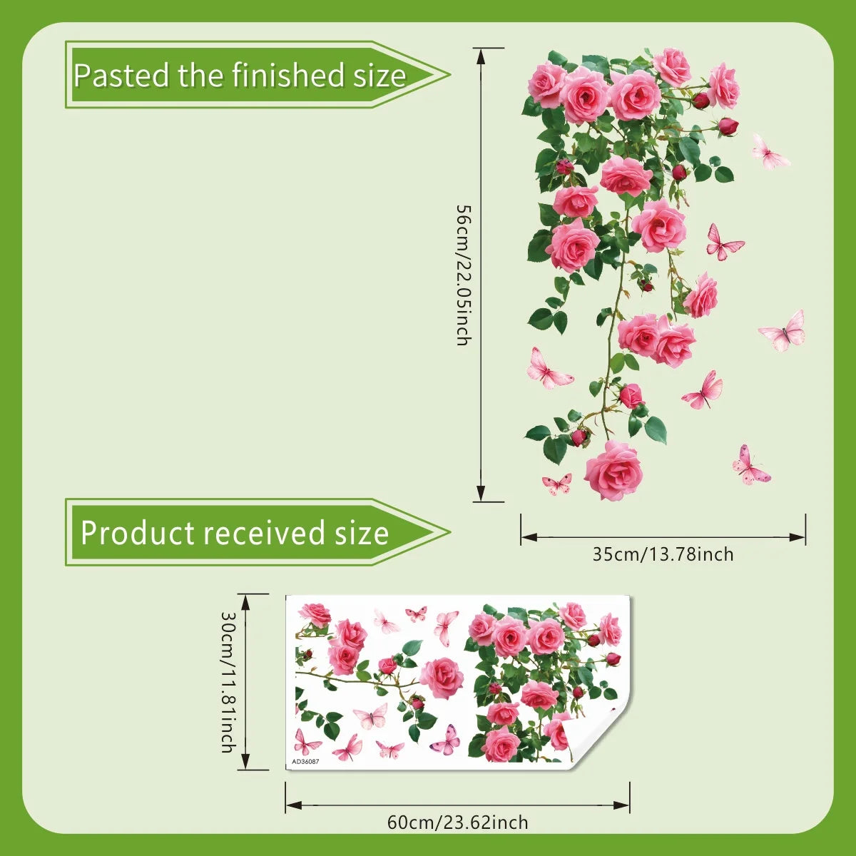 Additional view of Pink Rose and Butterfly Window Decal | Home Decor by HomeDecorDecals.