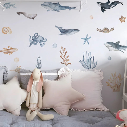 Cartoon Ocean Animals Wall Decal | Room Decor removable peel and stick wall decal by HomeDecorDecals.