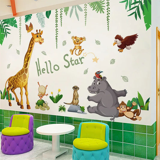 Elephant Zebra Giraffe and Monkey Wall Decal | Kids Room Decor removable peel and stick wall decal by HomeDecorDecals.