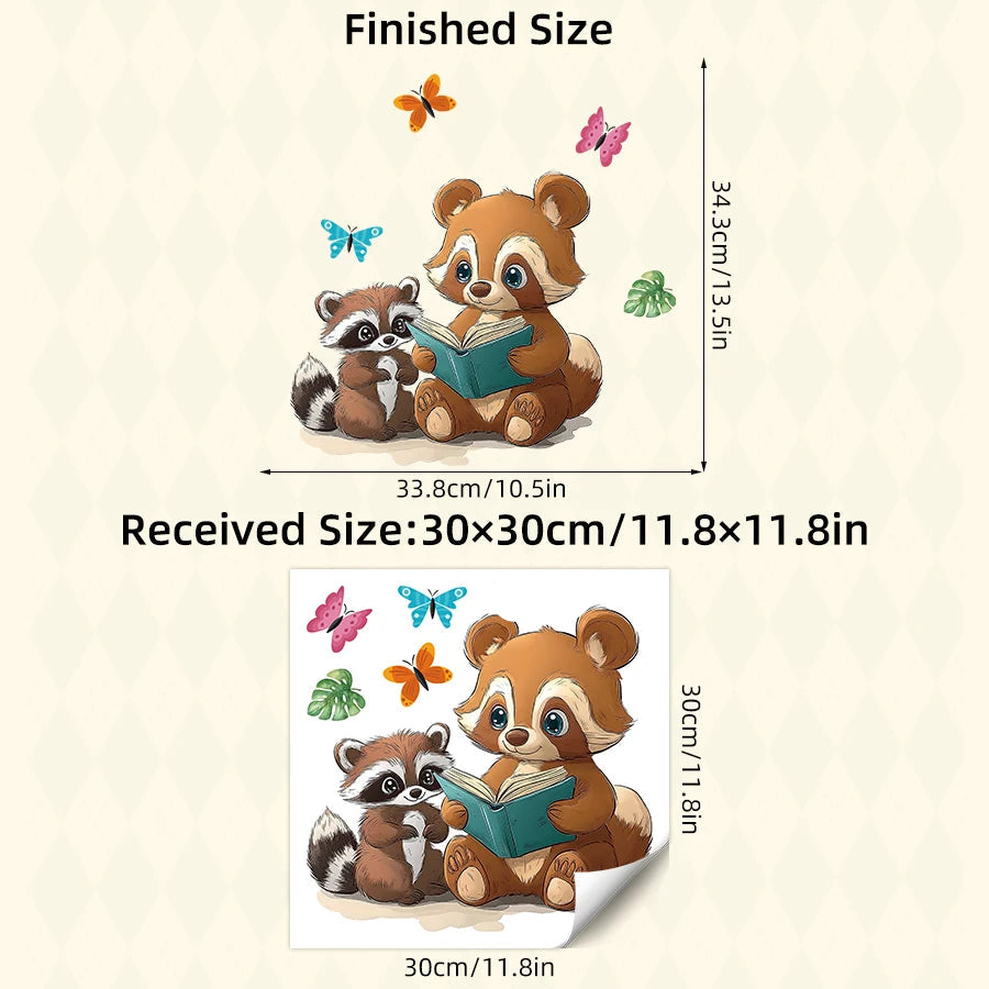 Additional view of Cartoon Parent Child Raccoon Reading Wall Decal | Room Decor by HomeDecorDecals.