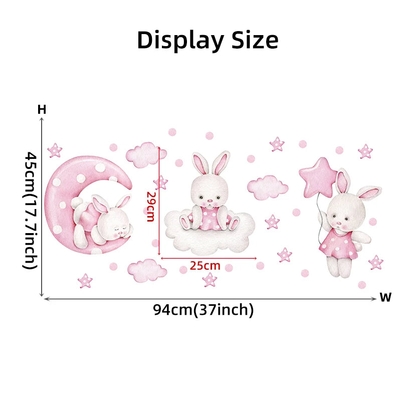 Cartoon Soft Pink Moon Clouds Stars Rabbit Wall Stickers for Children's Room Kids Room Baby Nursery Room Wall Decals Home Decor-HomeDecorDecals_com