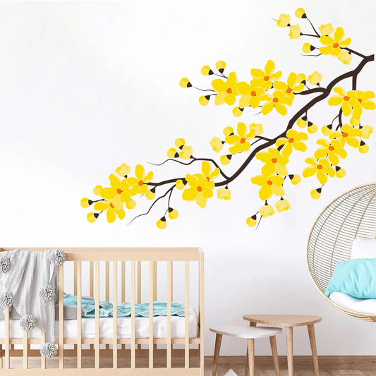Yellow Branch Flower Wall Decal | Home Decor removable peel and stick wall decal by HomeDecorDecals.