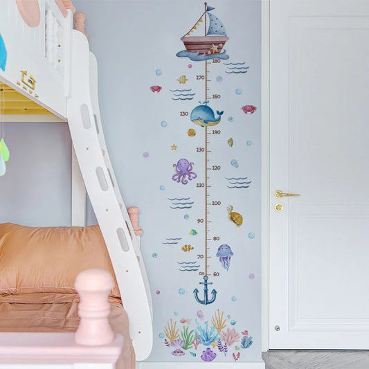 Cartoon Marine Animal Height Ruler Wall Decal | Kids Room Decor growth chart wall decal by HomeDecorDecals.