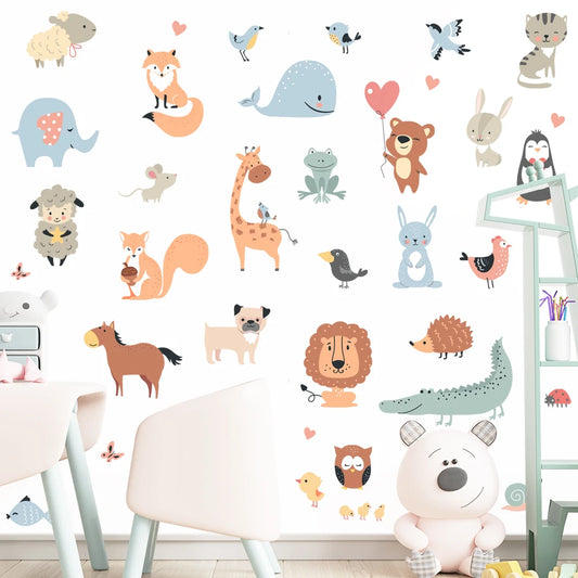 PVC Cartoon Animals Wall Decal | Kids Room Decor removable peel and stick wall decal by HomeDecorDecals.