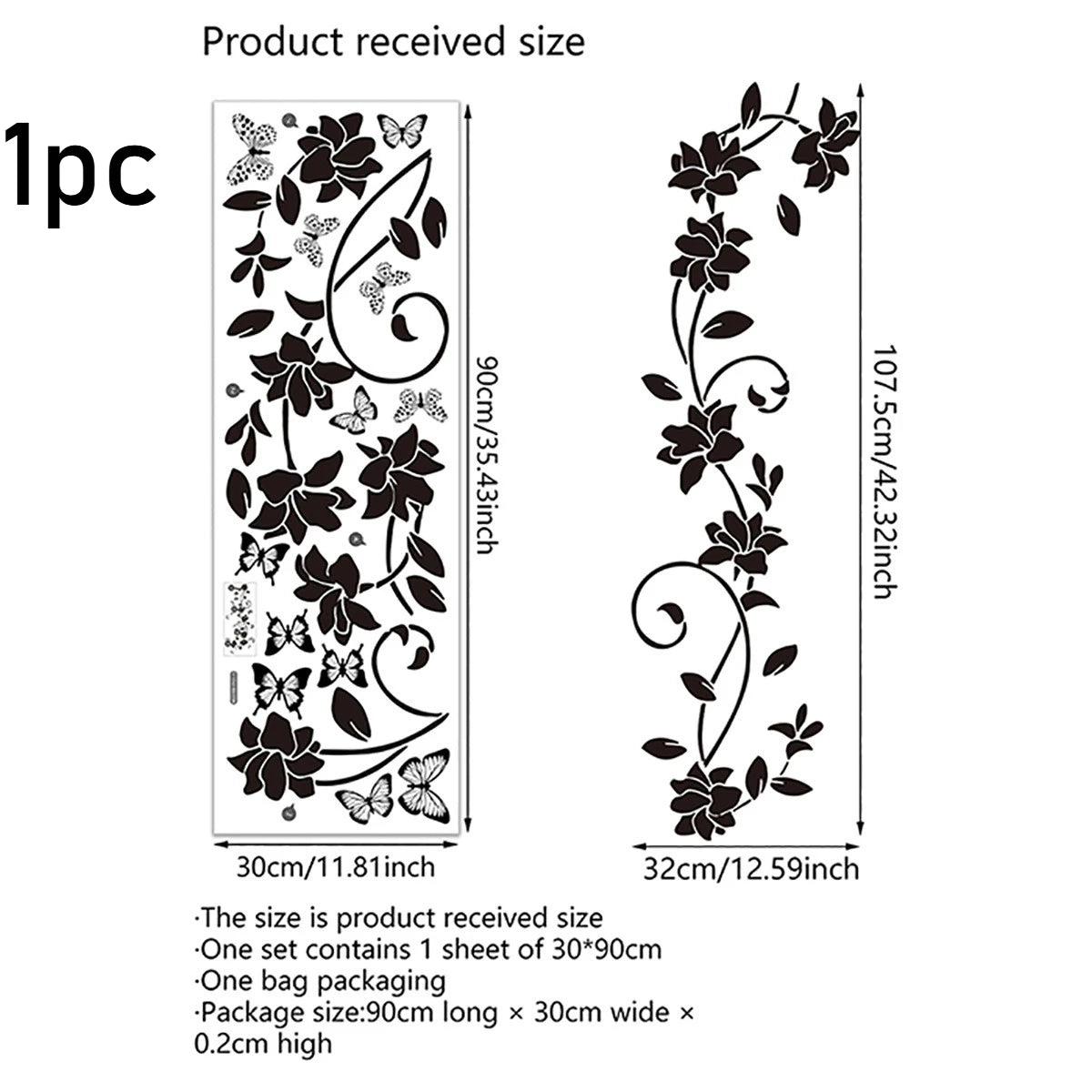 Black Flower Vine and 3D Butterfly Wall Decal | Home Decor home decor design by HomeDecorDecals.