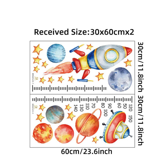 Planet Rocket Height Measurement Wall Decal | Kids Room Decor removable peel and stick wall decal by HomeDecorDecals.