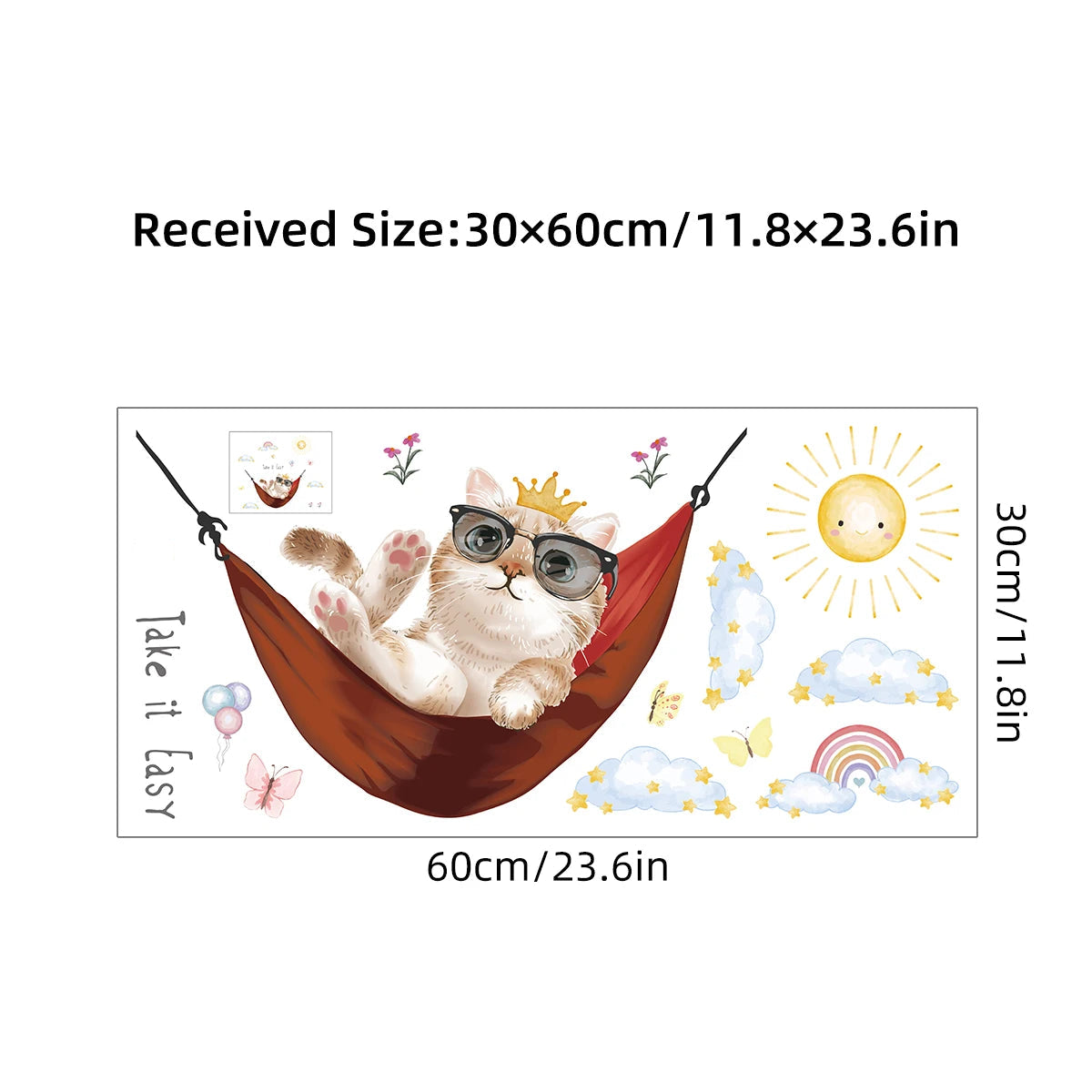 1Pc Cute Cartoon Cat Basking in The Sun Wall Decals Bedroom Decoration Wall Stickers for Kids Home Decor Children's Room-HomeDecorDecals_com