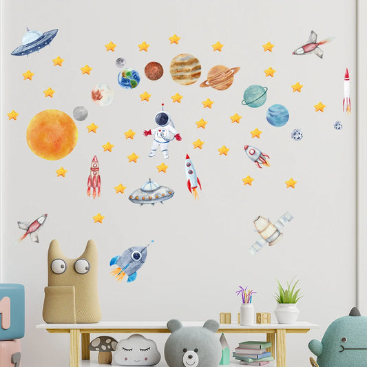 Travel Planet Space Astronaut Wall Decal | Kids Room Decor removable peel and stick wall decal by HomeDecorDecals.