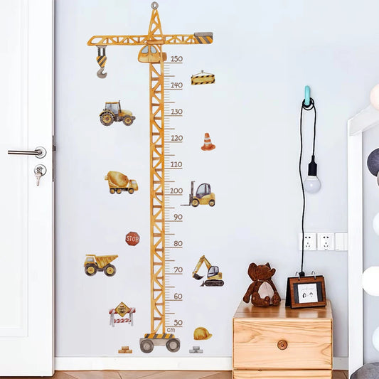 Cartoon Crane Construction Height Chart Wall Decal | Kids Room Decor growth chart wall decal by HomeDecorDecals.