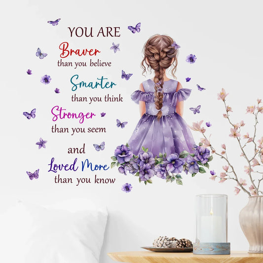 Cartoon Purple Flower Girls Wall Decal | Kids Room Decor removable peel and stick wall decal by HomeDecorDecals.