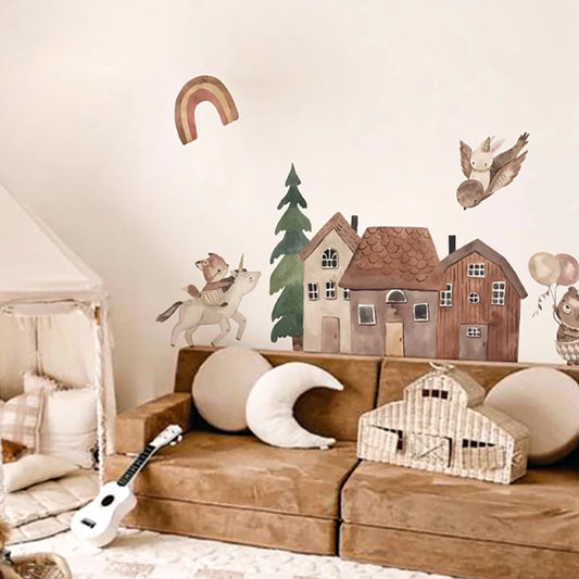 Nordic Style Small Town Wall Decal | Kids Room Decor removable peel and stick wall decal by HomeDecorDecals.