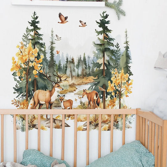 Deer Forest Wall Decal | Kids Room Decor removable peel and stick wall decal by HomeDecorDecals.