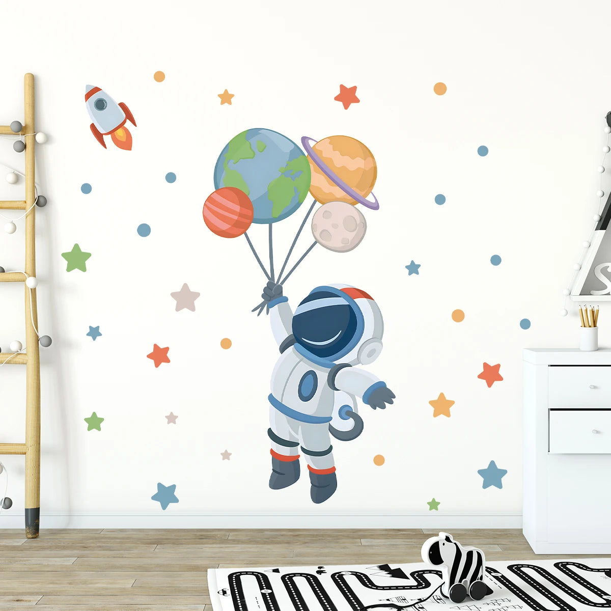 1Pc Cartoon Planet Star Astronaut Wall Sticker Children Boy Room Decoration Bedroom Kids Room Wall Decals Living Room Decor Home-HomeDecorDecals_com