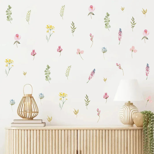 Cartoon Leaf and Colourful Flowers Wall Decal | Kids Room Decor removable peel and stick wall decal by HomeDecorDecals.