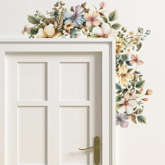 Painted Flowers and Green Leaf Wall Decal | Home Decor removable peel and stick wall decal by HomeDecorDecals.