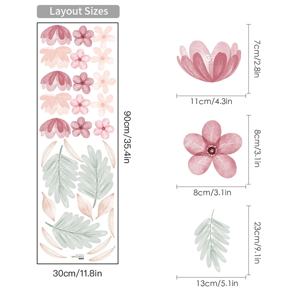 Boho Pink Floral Botanical Wall Decal | Home Decor home decor design by HomeDecorDecals.