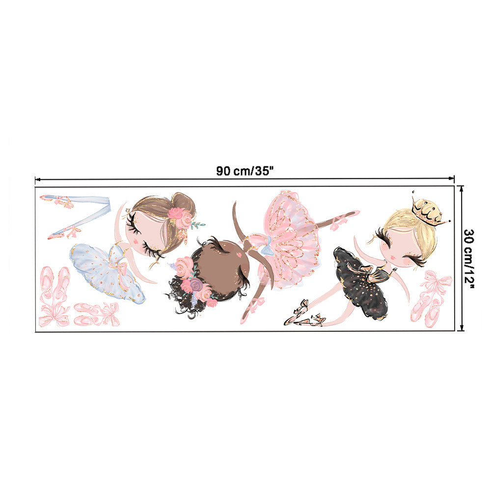 Kawaii Ballet Dace Girl Wall Art Sticker For Living Room Girls Bedroom Decoration Self-adhesive Wallpaper Baby Home Decor-HomeDecorDecals_com