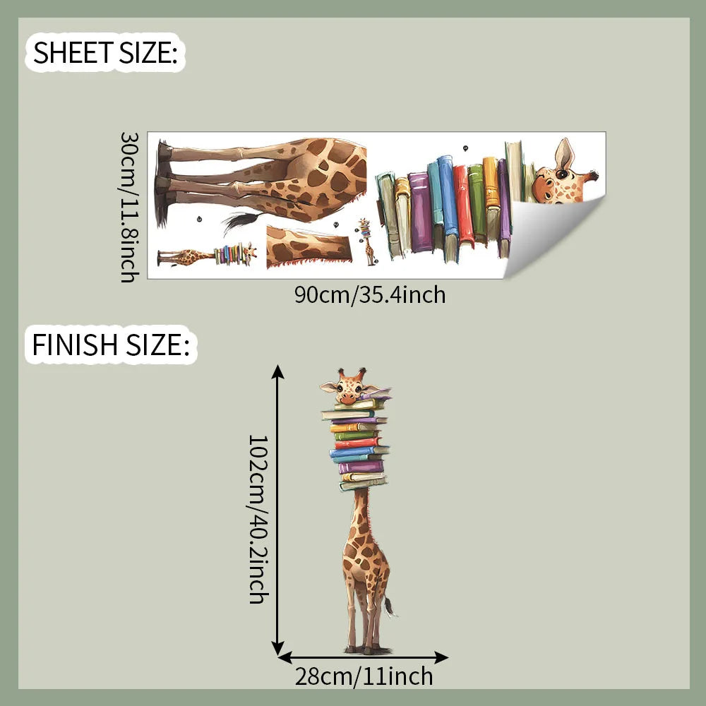 Additional view of Cartoon Giraffe Book Wall Decal | Room Decor by HomeDecorDecals.