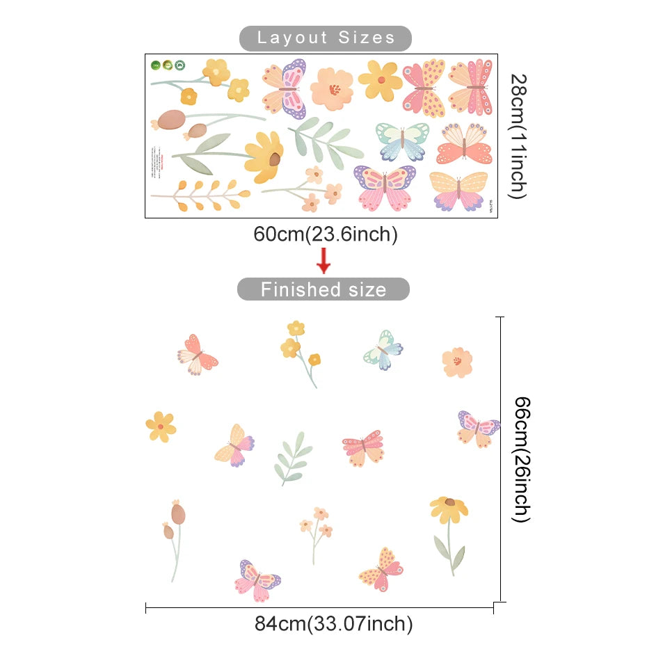 Additional view of Watercolour Butterfly and Flowers Cartoon Wall Decal | Home Decor by HomeDecorDecals.