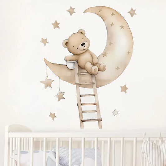 Bear Star and Moon Wall Decal | Kids Room Decor removable peel and stick wall decal by HomeDecorDecals.