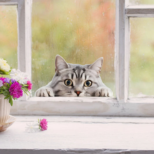 Funny Peeping Cat Wall Decal | Home Decor removable peel and stick wall decal by HomeDecorDecals.