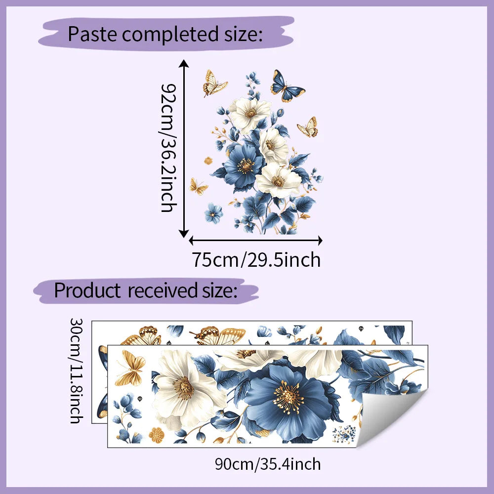 Simulated 3D Blue White Flowers Wall Decals Walls Vinyl Wall Art Decals Decor for Bedroom Living Room Decorations-HomeDecorDecals_com
