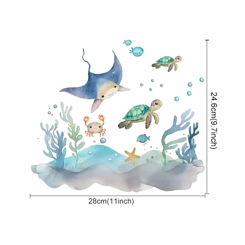 Watercolour Cartoon Cute Marine Animals Wall Decal | Home Decor home decor design by HomeDecorDecals.
