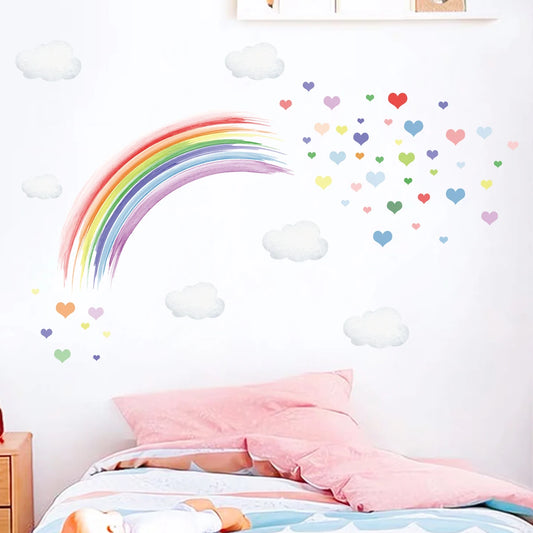 Rainbow Heart Watercolour Wall Decal | Kids Room Decor removable peel and stick wall decal by HomeDecorDecals.