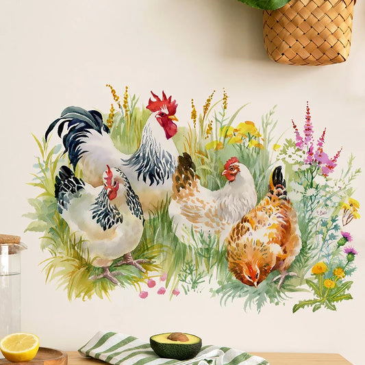 Countryside Style Hen in Grass Wall Decal | Home Decor removable peel and stick wall decal by HomeDecorDecals.